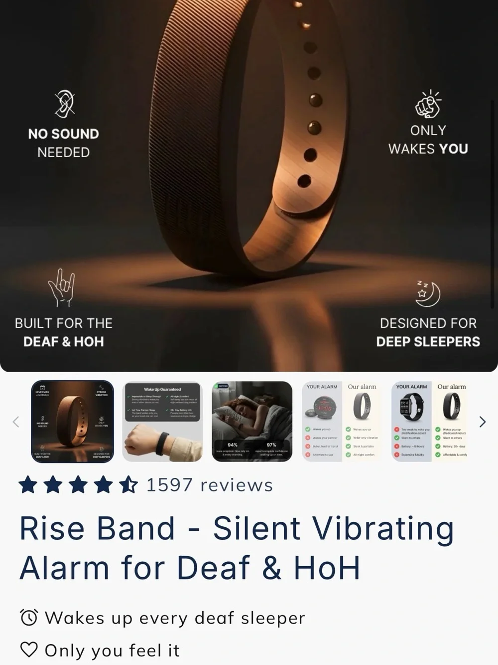 Alarm Band - Black Wristband with Silent Vibration Alerts